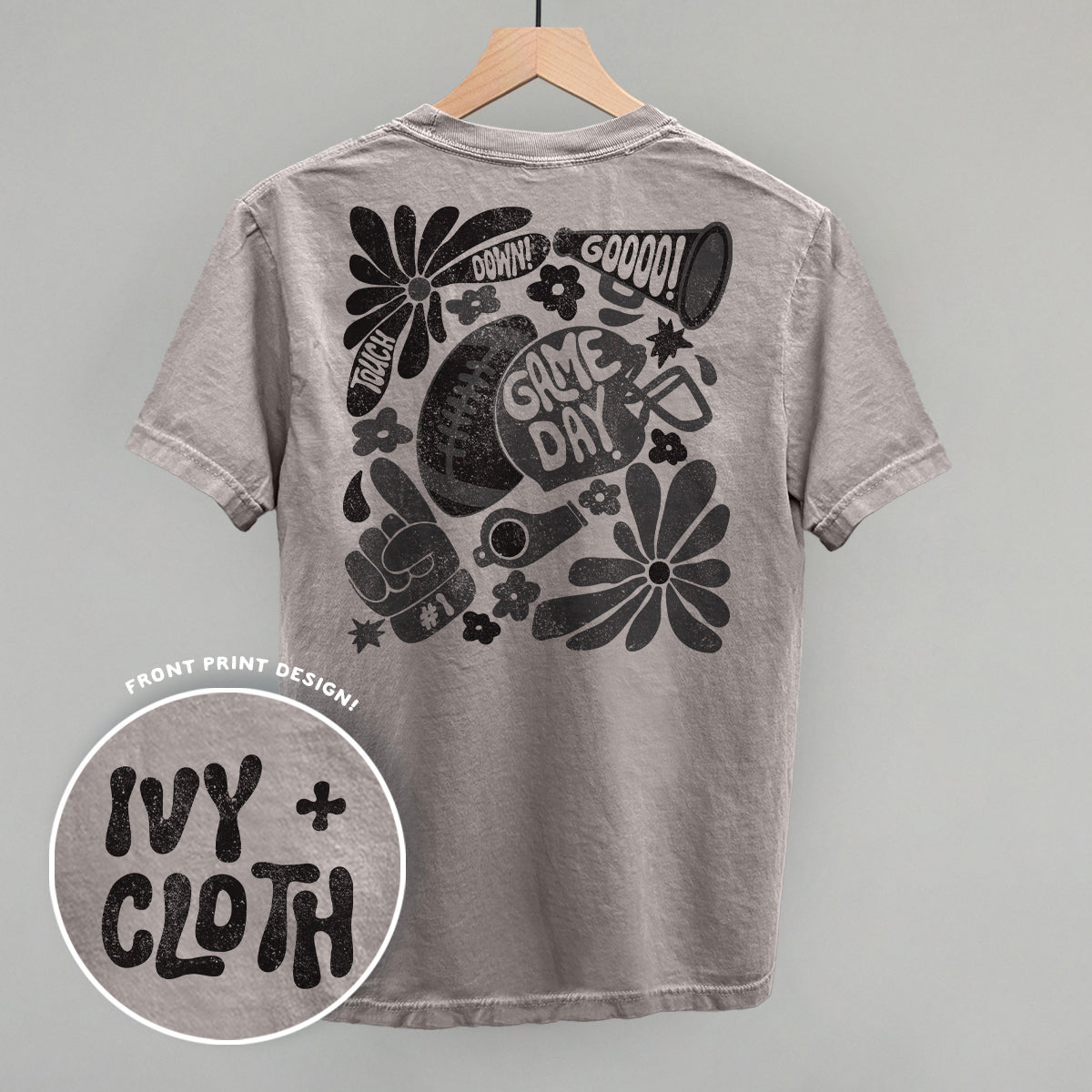 Floral Game Day Black (Back Print) T-Shirts, Hoodie, Sweatshirt | RetroVerseTees.com (Image 1)