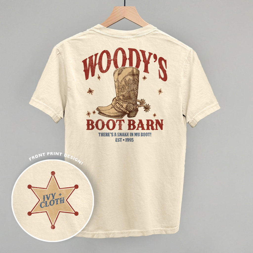 Woody's Boot Barn (Back Print) T-Shirts, Hoodie, Sweatshirt | RetroVerseTees.com (Image 2)