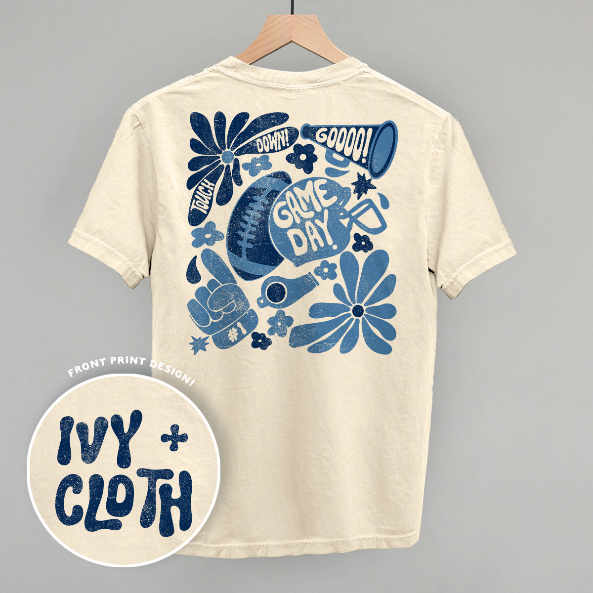 Floral Game Day Blue (Back Print) T-Shirts, Hoodie, Sweatshirt | RetroVerseTees.com (Image 2)