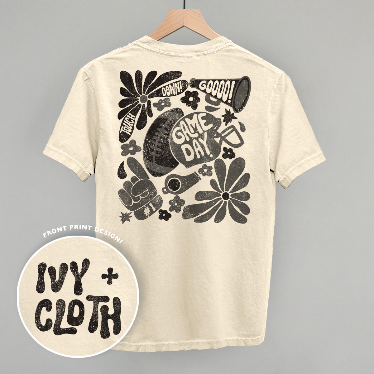 Floral Game Day Black (Back Print) T-Shirts, Hoodie, Sweatshirt | RetroVerseTees.com (Image 2)