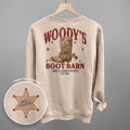 Woody's Boot Barn (Back Print) T-Shirts, Hoodie, Sweatshirt | RetroVerseTees.com (Image 1)