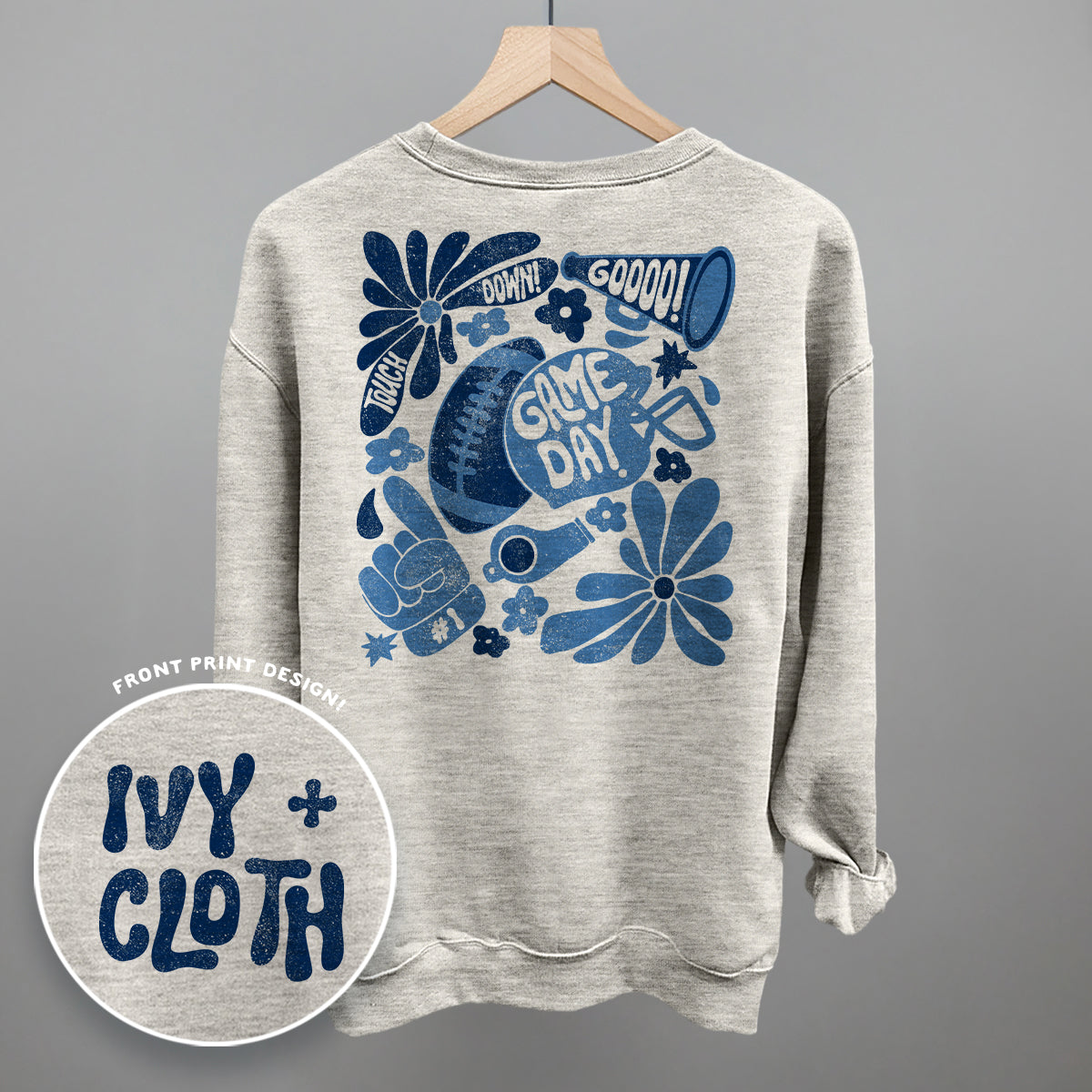 Floral Game Day Blue (Back Print) T-Shirts, Hoodie, Sweatshirt | RetroVerseTees.com (Image 5)