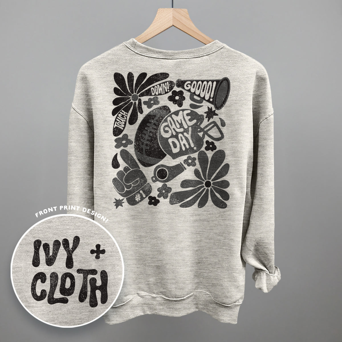 Floral Game Day Black (Back Print) T-Shirts, Hoodie, Sweatshirt | RetroVerseTees.com (Image 4)