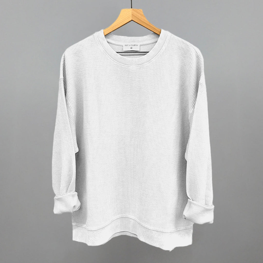 White Oversized Corded Crew T-Shirts, Hoodie, Sweatshirt | RetroVerseTees.com (Image 1)