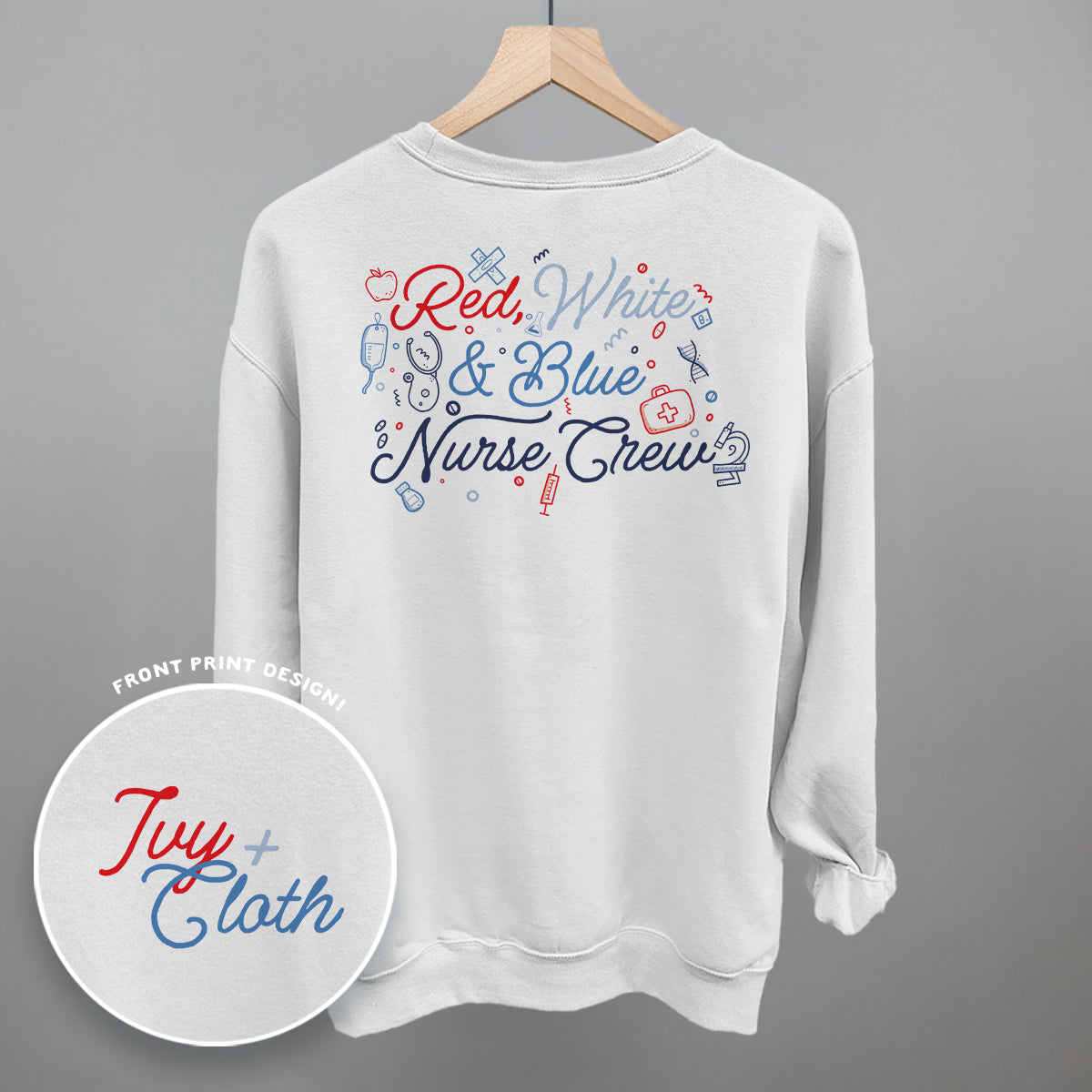 Red, White & Blue Nurse Crew (Back Print) T-Shirts, Hoodie, Sweatshirt | RetroVerseTees.com (Image 2)