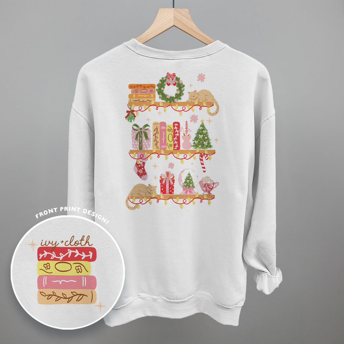Holiday Bookshelf Doodles (Back Print) T-Shirts, Hoodie, Sweatshirt | RetroVerseTees.com (Image 2)