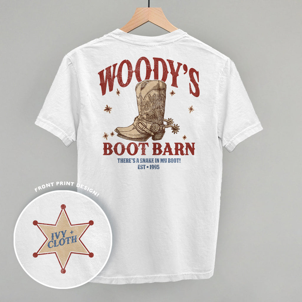 Woody's Boot Barn (Back Print) T-Shirts, Hoodie, Sweatshirt | RetroVerseTees.com (Image 3)