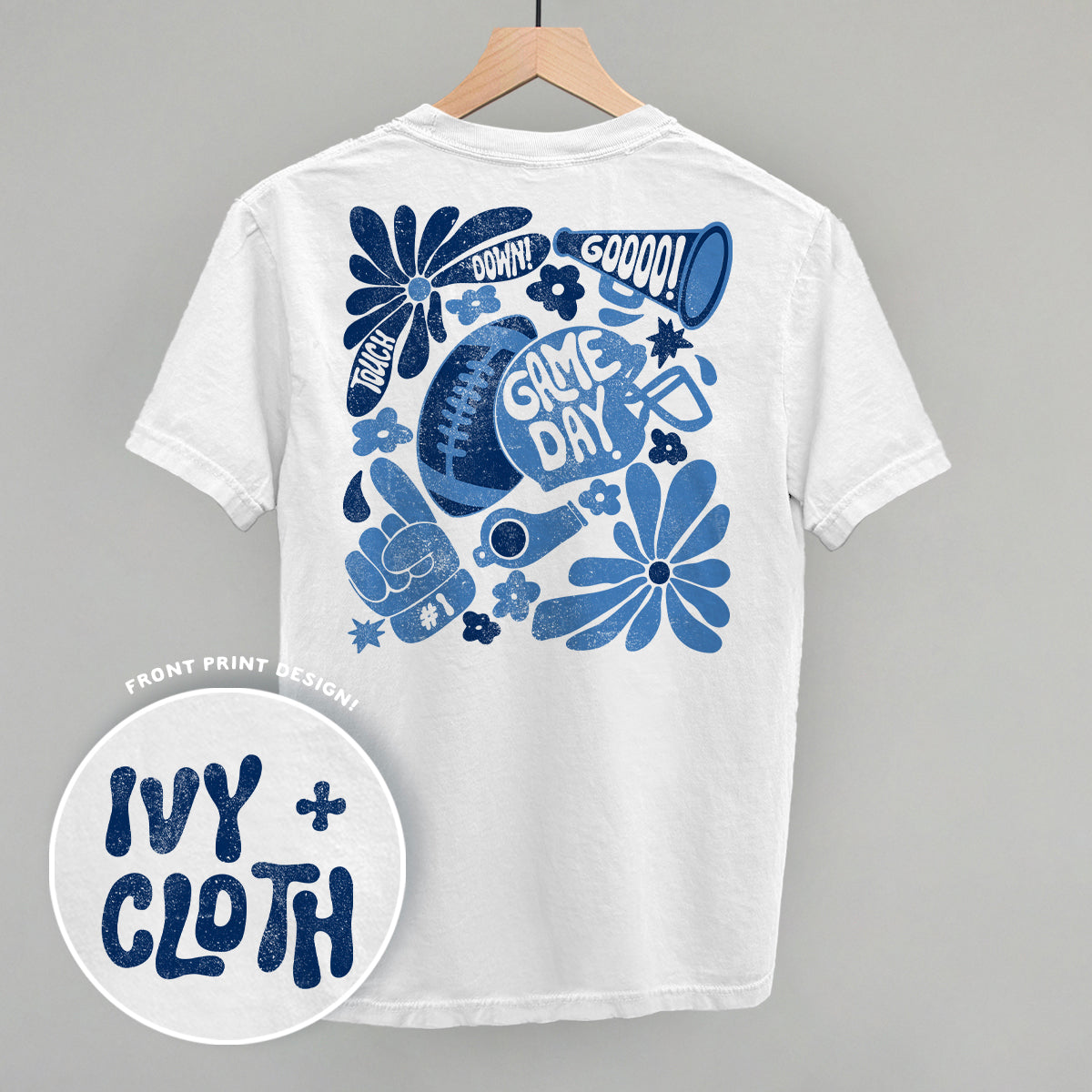 Floral Game Day Blue (Back Print) T-Shirts, Hoodie, Sweatshirt | RetroVerseTees.com (Image 3)