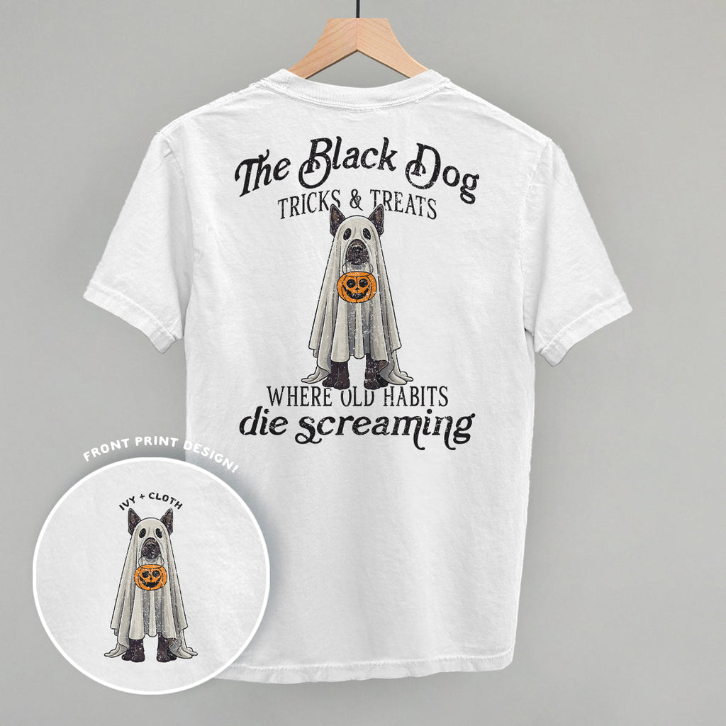 The Black Dog Tricks and Treats (Back Print) T-Shirts, Hoodie, Sweatshirt | RetroVerseTees.com (Image 2)