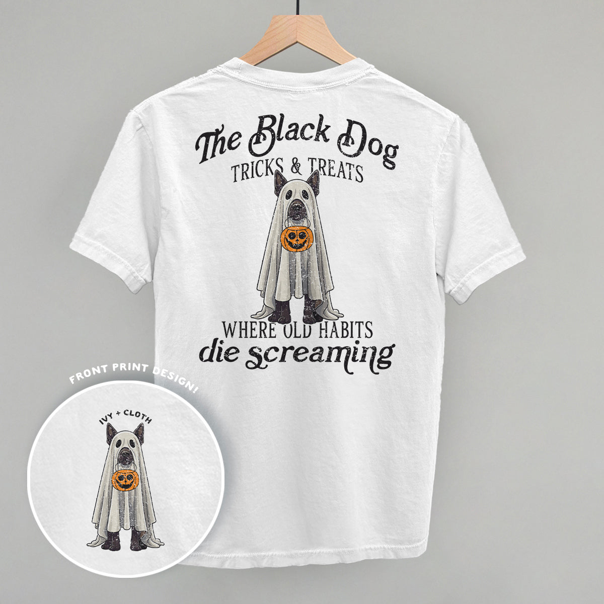 The Black Dog Tricks and Treats (Back Print) T-Shirts, Hoodie, Sweatshirt | RetroVerseTees.com (Image 2)
