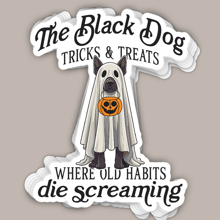 The Black Dog Tricks & Treats (Decal) T-Shirts, Hoodie, Sweatshirt | RetroVerseTees.com (Image 1)