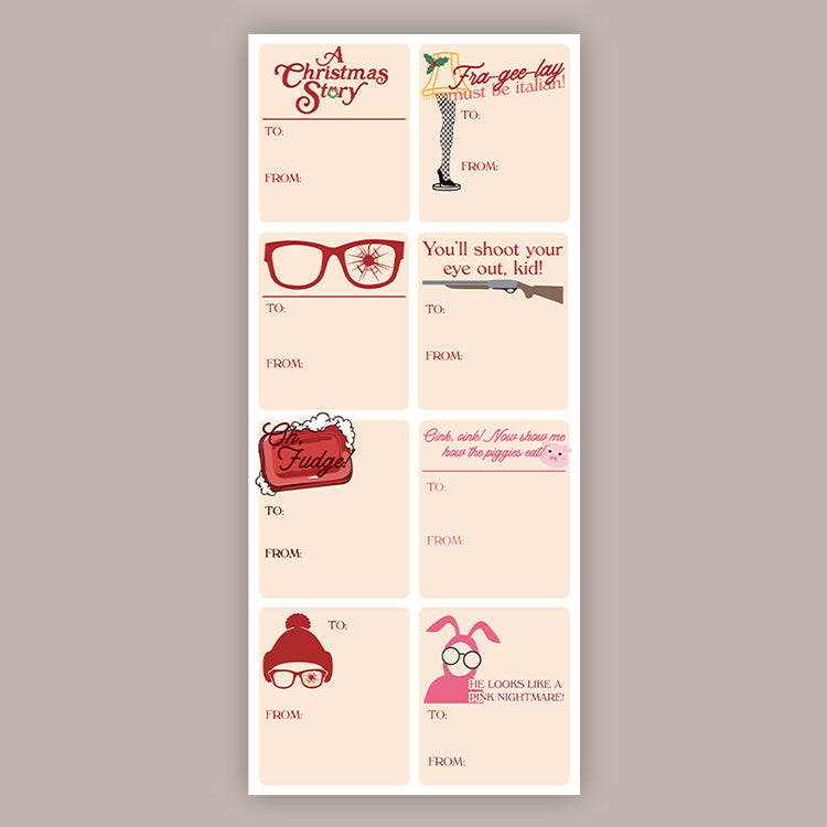 A Christmas Story Holidays Tags (Sticker Sheet) T-Shirts, Hoodie, Sweatshirt | RetroVerseTees.com (Image 1)