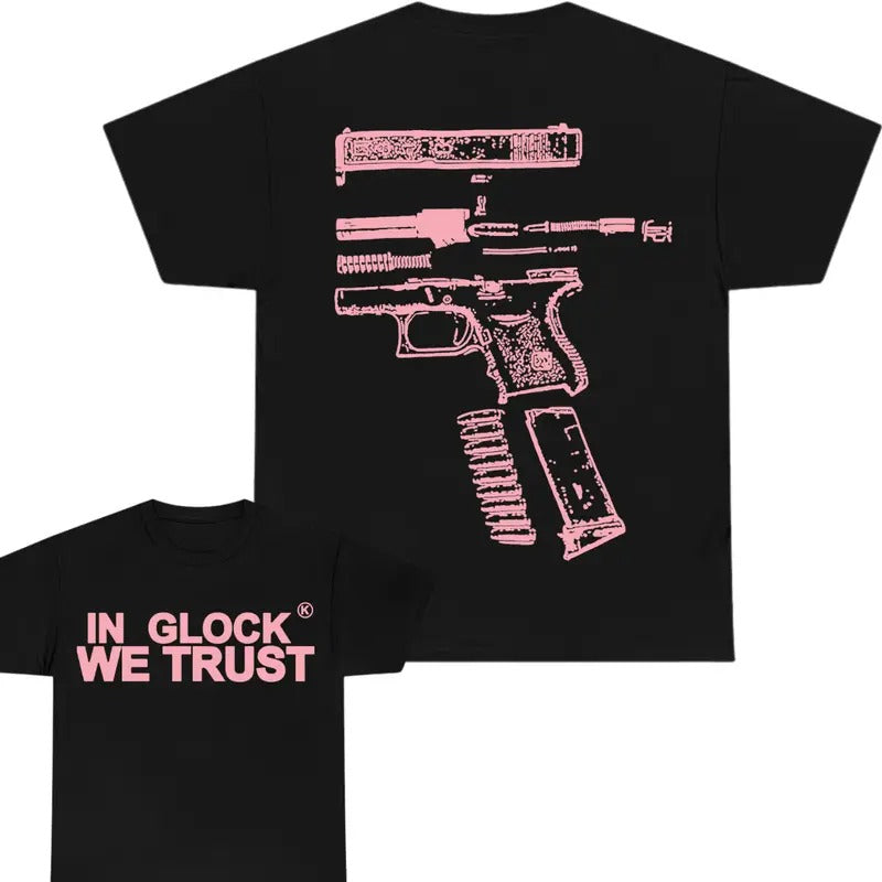 IN GLOCK WE TRUST 2 side T-shirt, Menswear Top , GIft For Men,Full color,Design Light Pink, T-shirt For Men Hoodie,...