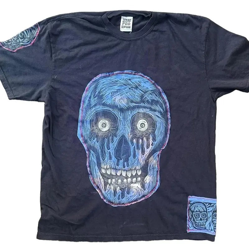 Ice Blue Skull  Hand printed Limited Edition T Shirt Cotton Menswear graphic tees Hoodie, Sweatshirt | RetroVerseTees.com