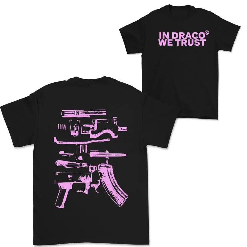 In Draco We Trust Streetwear Heavyweight Black Tee Shortsleeve Shirt, Double Sided Shirt, Full Colors, Full Sizes, For...