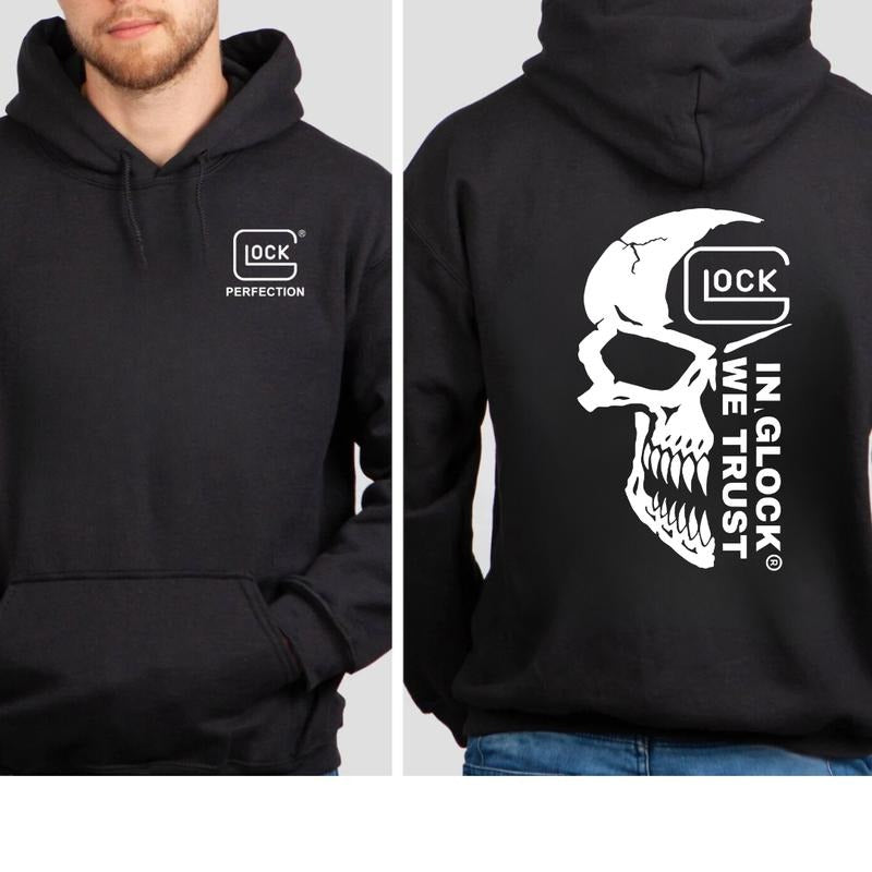 In Glock We Trust Skull Shirt, Tactical Gear for Gun Lovers Unisex Shirt Hoodie, Sweatshirt | RetroVerseTees.com