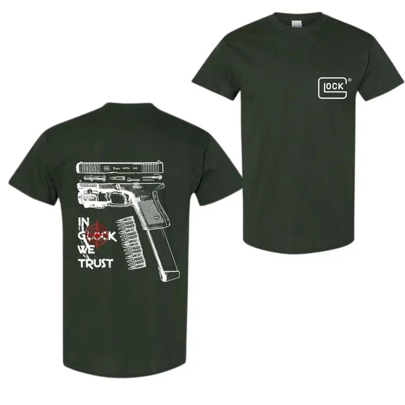 In Glock We Trust Tshirt-Sweatshirt-Hoodie,  Double Side T-Shirt, All Sizes For Men and Women | RetroVerseTees.com