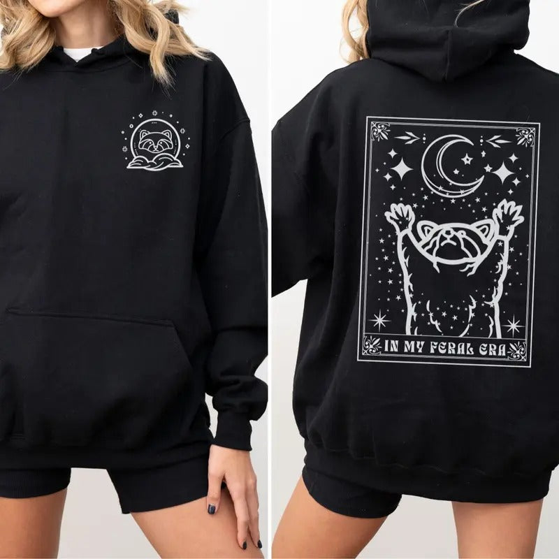 In My Feral Era Trash Racoon Tarot Card 2 Sides Unisex Hoodie - Sweatshirt - Tee | RetroVerseTees.com