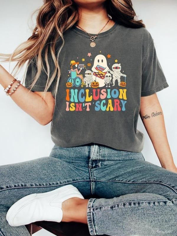 Inclusion Isn't Scary Halloween Shirt, SLP Halloween Shirt, Halloween Sped Teacher Tee, Inclusion Awareness Shirt,...