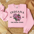 Indiana Peony Embroidered State Flower Sweatshirt, Hometown Embroidered Shirt, Favorite Flower Embroidered Shirt Hoodie
