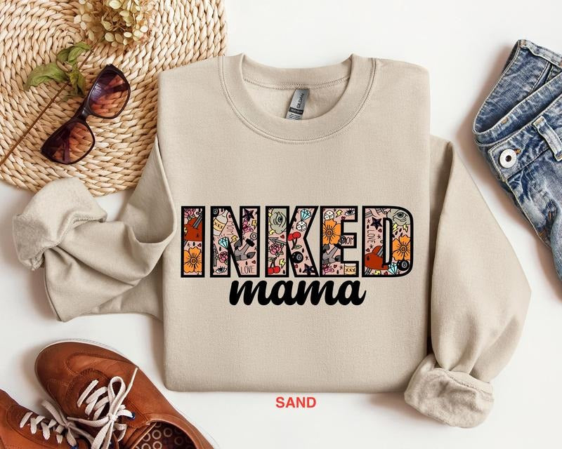 Inked Mama Shirt, Happy Mothers Day Shirt, Mama with Tattoo Shirt Best Price Hoodie, Sweatshirt | RetroVerseTees.com