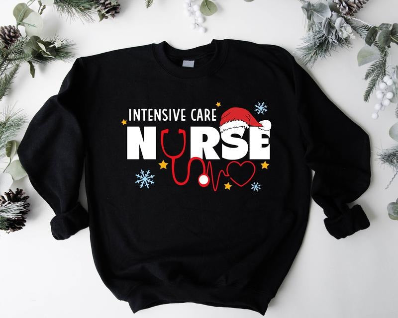 Intensive Care Nurse Sweatshirt, ICU Christmas Hoodie, Nurse Christmas Gift Sweater, Nursing Student Holiday Outfit,...