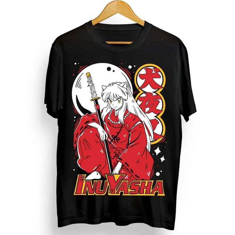 Inuyasha Sesshomaru T-shirt Red Moon Inu Yasha Anime Black Short Sleeve All Size Hoodie, Sweatshirt | RetroVerseTees.com