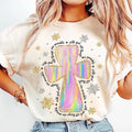 Iridescent Christian Cross, With God All Things Are Possible, Jesus Christmas, Bible Verse, Christian Christmas Tshirt...