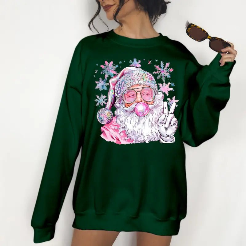 Iridescent Santa - DTF Print Unisex Sweatshirt, Christmas Crewneck Sweatshirt T-Shirts, Hoodie | RetroVerseTees.com