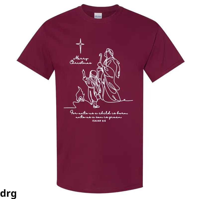 Isaiah 9:6 Christmas T-Shirt, Minimalist Nativity Line Art Design, Religious Holiday Tee with Bible Verse, Comfortable...