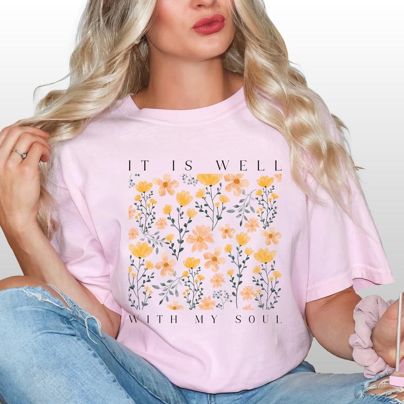 It Is Well With My Soul Shirt, Music Lover Unhinged Shirt, Christian Retro Graphic Printed Tee, Vintage Floral Jesus...
