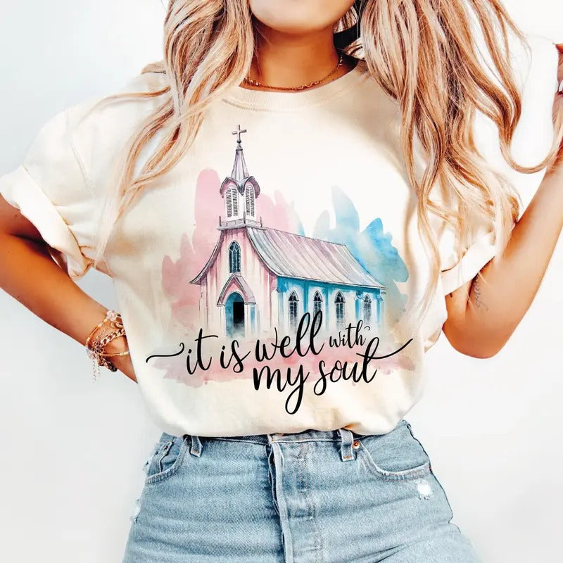 It Is Well With My Soul T-Shirt, Christian Sweatshirt, Jesus, Religious, Bible Verse Sweater, Phrase Spiritual Unisex Tee...