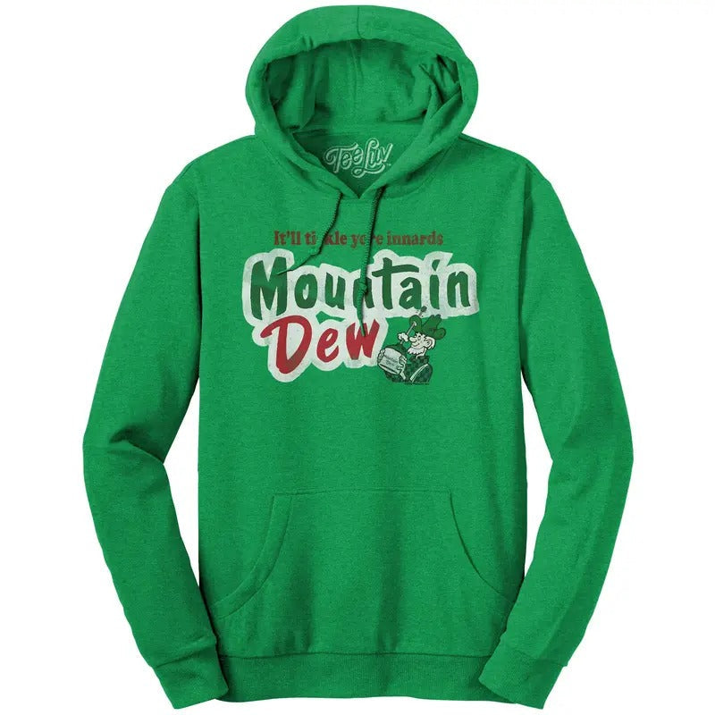It'll Tickle Your Innards Mt Dew Pullover Hooded Sweatshirt - Green T-Shirts, Hoodie | RetroVerseTees.com