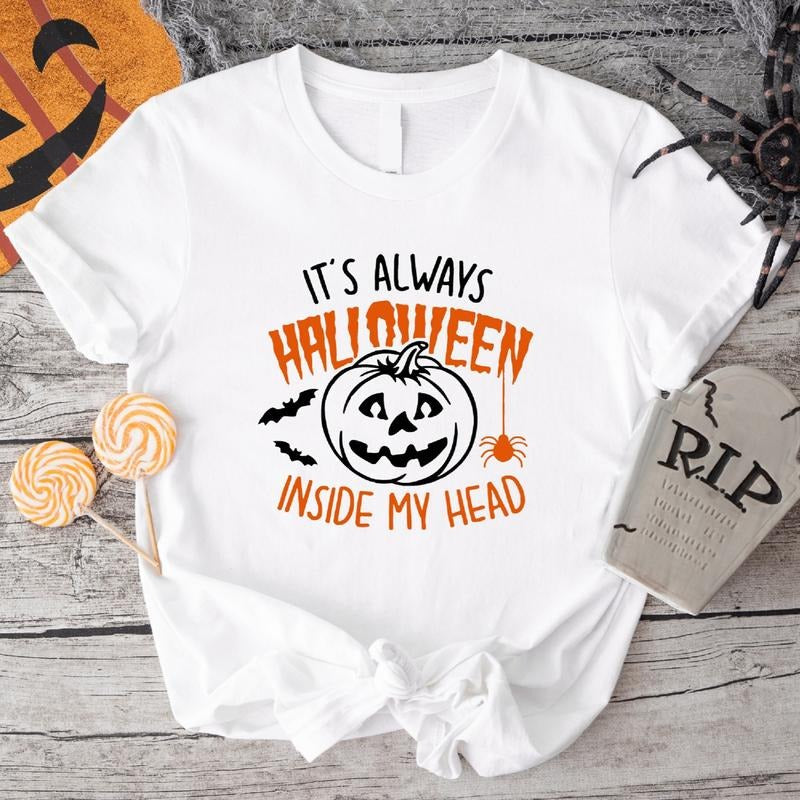 It's Always Halloween Inside My Head T-Shirt, Funny Pumpkin Halloween Shirt, Spooky Season Gift Hoodie, Sweatshirt