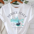 Italian Printed T-shirt Short-sleeved Round Neck Casual Tops Summer Spring Minimalist Wind Harajuku Women'WB shield Shirt...