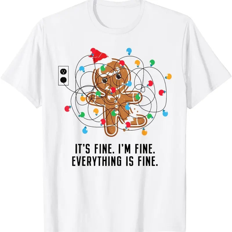 Its Fine Im Fine Everything is fine Ugly Christmas Lights T-Shirt Hoodie, Sweatshirt | RetroVerseTees.com
