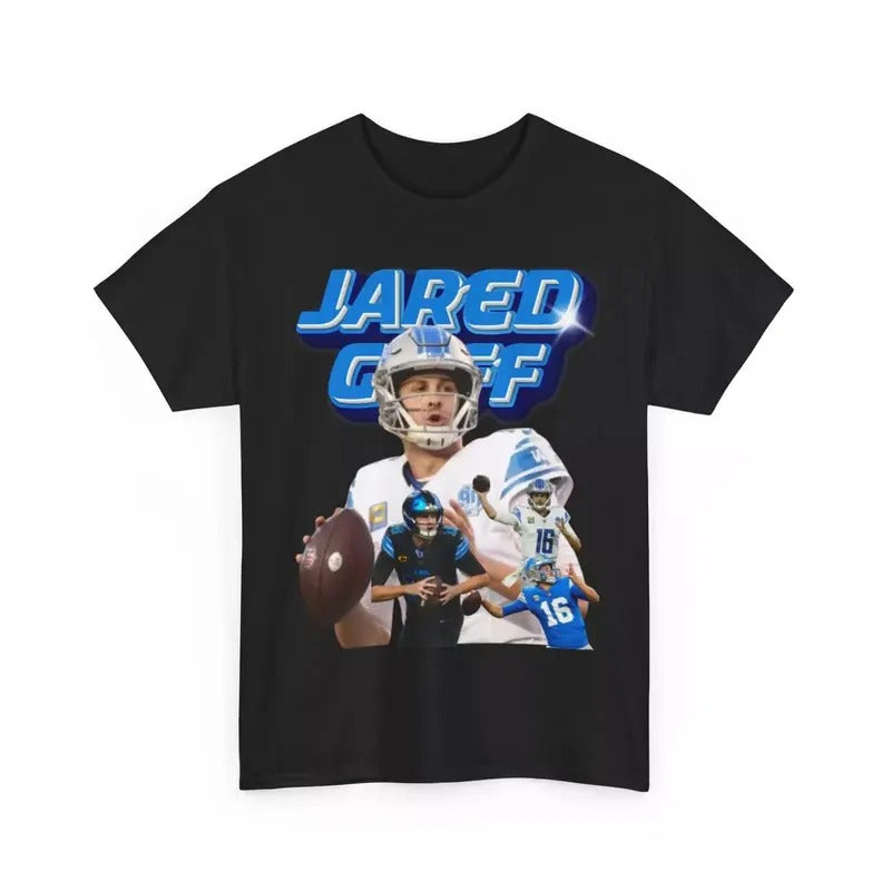 JARED GOFF Unisex Heavy Cotton T-shirt, Graphic Tee Fan Gift, Vintage Sports Shirt, Cotton Tee Shirt Hoodie, Sweatshirt