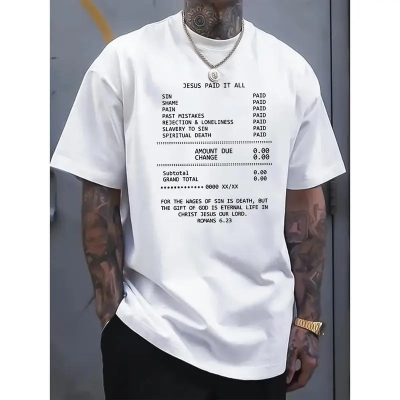 JESUS PAID IT ALL Graphic Print Tee - Soft, Breathable, Casual Short Sleeve T-Shirt for Men - Perfect for Summer, Outdoor...