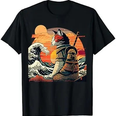 Japanese Retro Samurai Cat The Great Wave By Hokusai TShirt Hoodie, Sweatshirt | RetroVerseTees.com