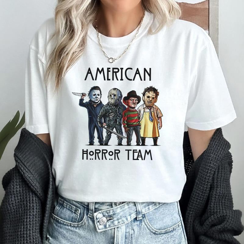 Jason Voorhees Michael Myers Freddy Krueger Leatherface American Horror Shirt Scary Spooky Horror Halloween Shirt Hoodie,...