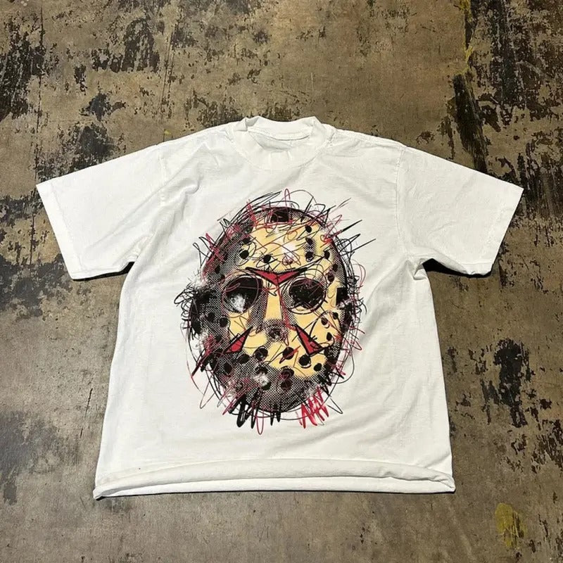 Jason's Mask T-Shirt, Personalized street style loose printed T-shirt, Vintage Graphic Crewneck Tshirt Hoodie, Sweatshirt