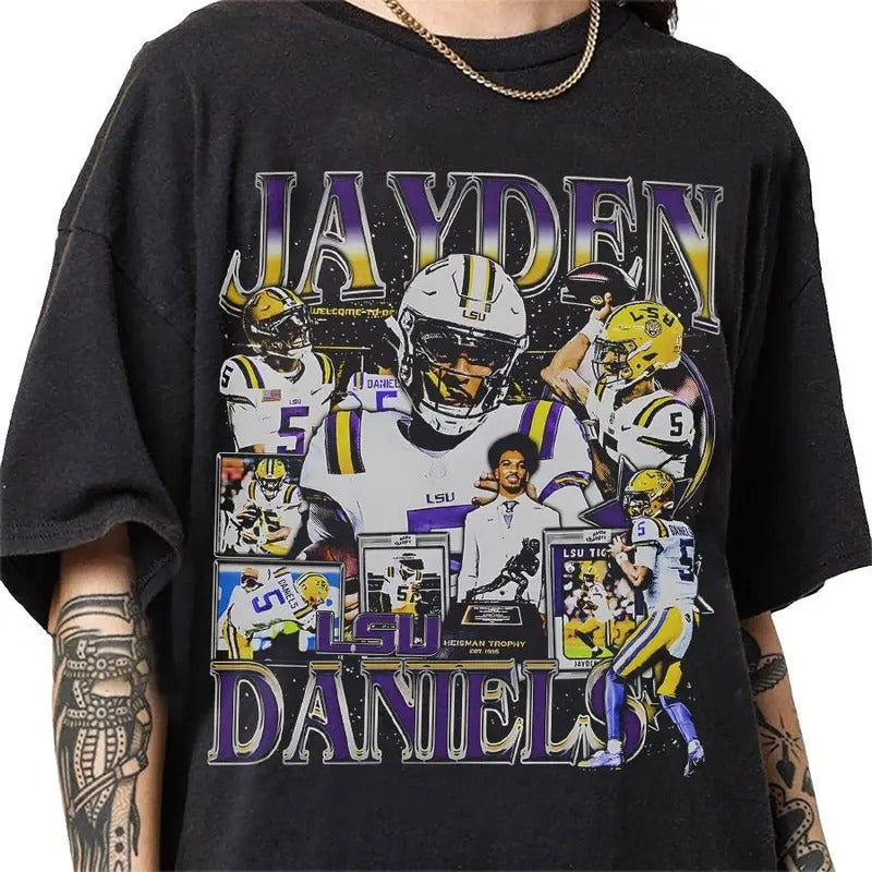Jayden Daniels 90s Vintage Bootleg Style T-Shirt, Classic Retro Graphic Unisex Tee Gift For Men and Women Hoodie, Sweatshirt