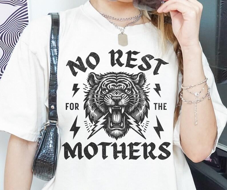 Jessie J Ross No Rest for the Mothers T Shirt, Rocker Metal Feminist Tee, Retro Tiger Graphic Shirt, Unisex Oversized...