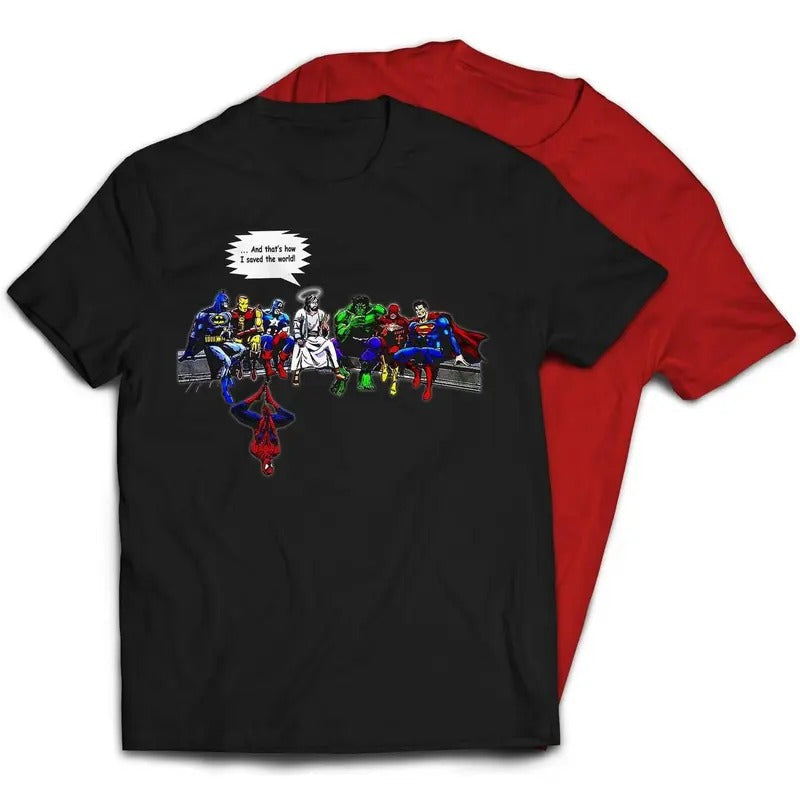 Jesus & Superheroes Original And That's How I Saved The World T-Shirt Hoodie, Sweatshirt | RetroVerseTees.com