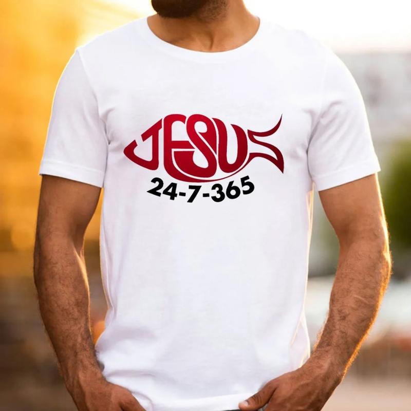 Jesus 24-7-365 T-Shirt Pure Cotton Casual Street Style Crew Neck Short Sleeve T-Shirt Tops Trendy For Women For Men,...