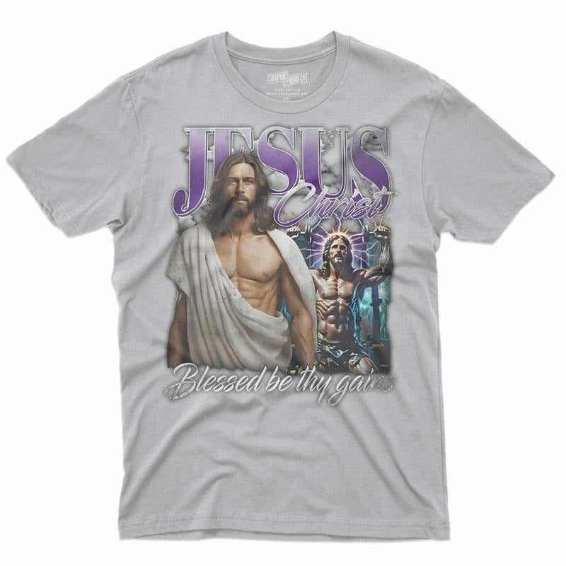 Jesus Blessed Be Thy Gains Portrait T-Shirt DRG, Graphic Men Tees Hoodie, Sweatshirt | RetroVerseTees.com