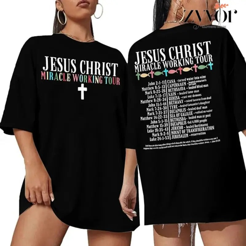Jesus Christ Miracle Working Tour 2 Side Tee Pure Cotton Casual Street Style Crew Neck Short Sleeve T-Shirt Tops Trendy...