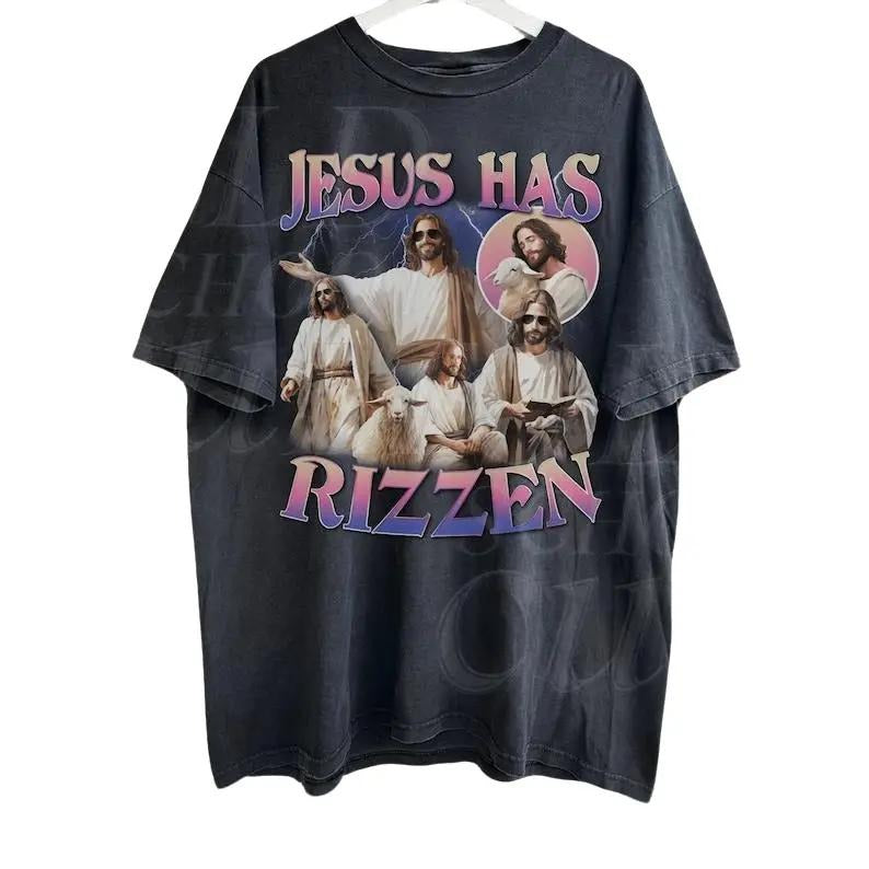 Jesus Has Rizzen Vintage T-Shirt, Retro 90s Graphic Shirt, Funny Shirts, Distressed Cotton Shirt, Oversized Bootleg Tees...