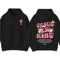 Jesus Is King Hoodie and T-Shirt, Floral Religious Graphic Tee for Christian Women and Girls, Faith Based Streetwear,...