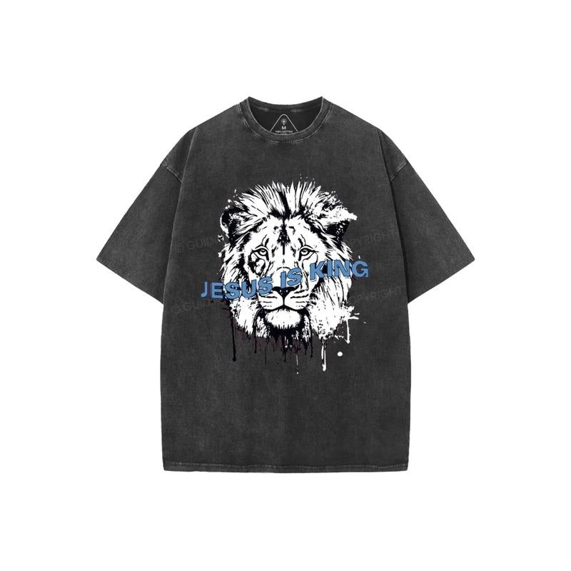 Jesus Is King Lion Christian T-Shirt Pure Cotton Fabric Casual Streetstyle Crew Neck Short Sleeve Soft-Washed T-Shirt Trendy Tops for Women for Men, Perfect Gift